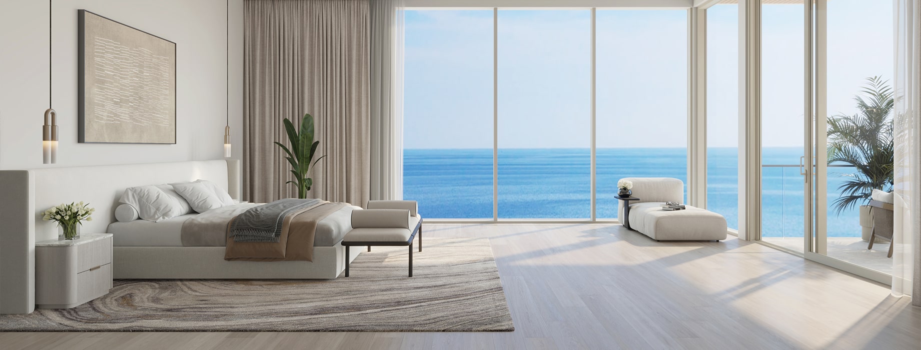 Bedroom with views of the ocean at olana