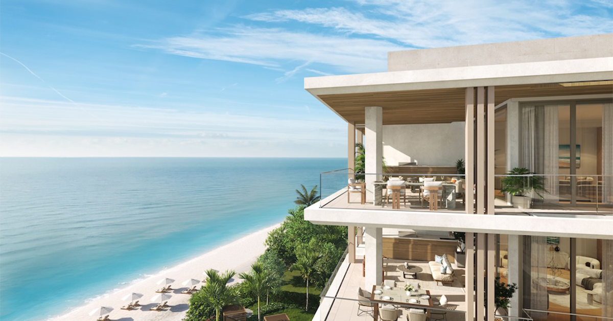 Luxury beachfront residence with multiple balconies overlooking the ocean